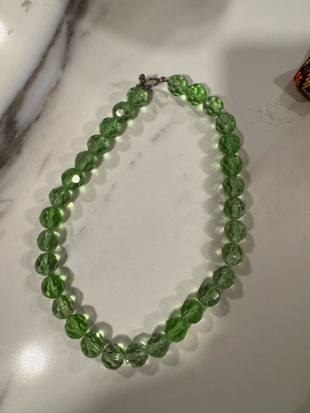 Green  clear and blue 5 piece lot of Faceted Bead Necklaces and bracelets